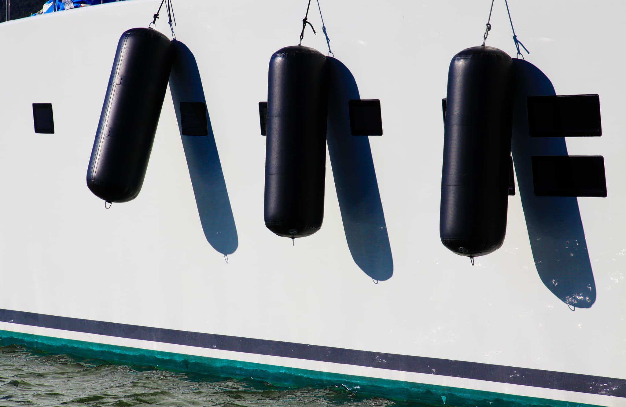 Yacht fenders protecting a superyacht hull